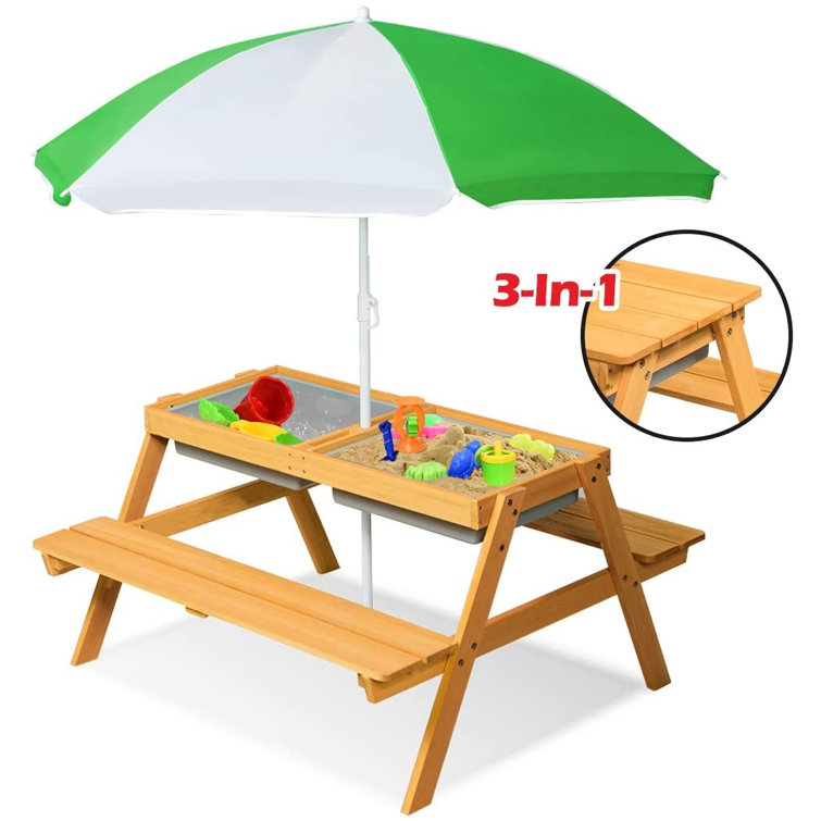 ovve Kids Solid Wood Rectangular Outdoor Table and Chair Set and Bench